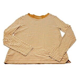Loft Womens Medium T Shirt Orange Stripes Long Sleeve Cotton Soft Tee Comfy Mom